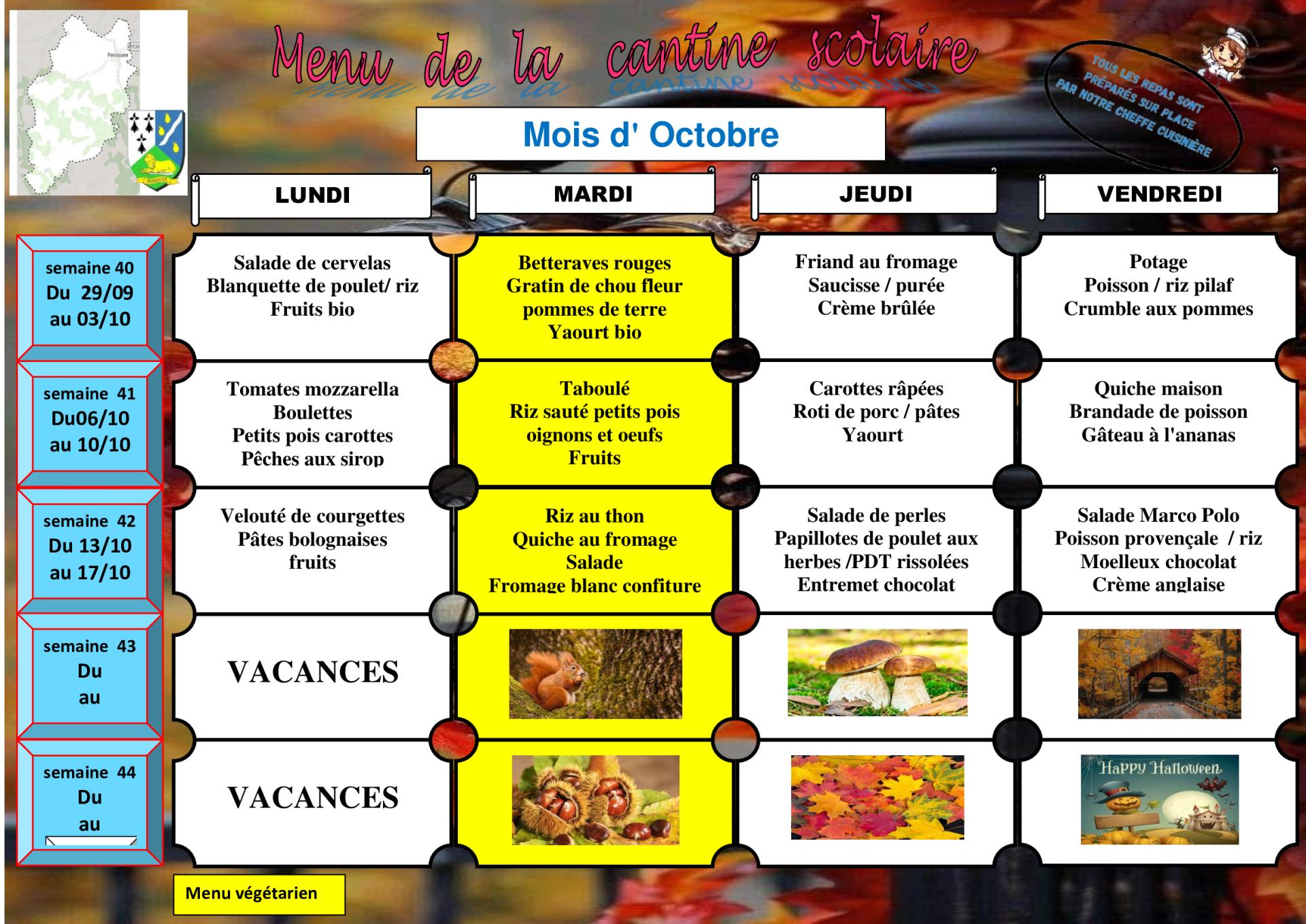 Menu octobre 25